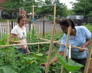Kathleen Banfield with gardener Saida Ramirez
