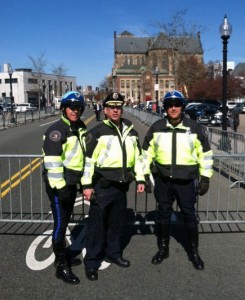Canton Police Chief Ken Berkowitz (center) with CPD Officer Brian Wanless (right) and Stoughton Police Officer Brian Smith