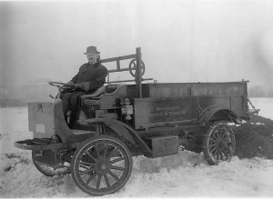 Clayton driving a battery operated truck owned by MIT (Courtesy of the Canton Historical Society)