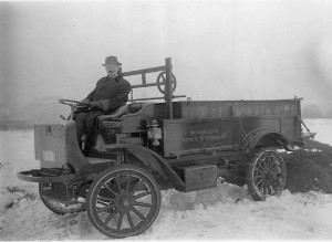 Clayton driving a battery operated truck owned by MIT (Courtesy of the Canton Historical Society)