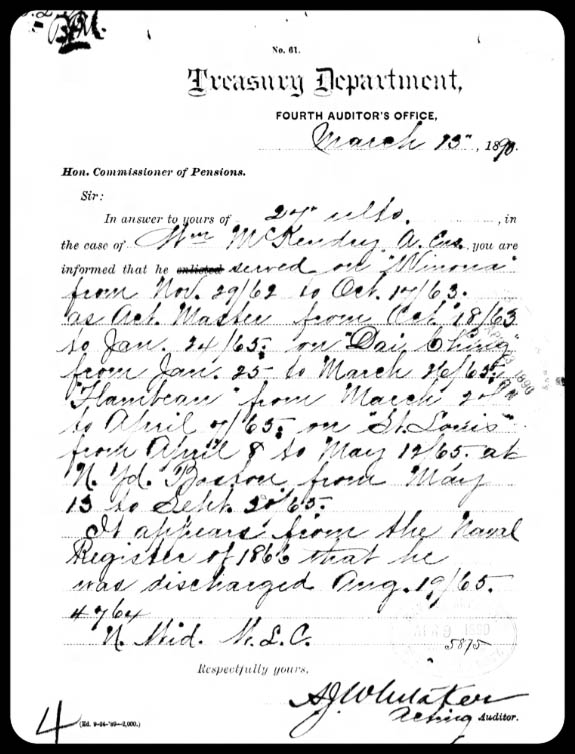 William McKendry’s service record in the Civil War
