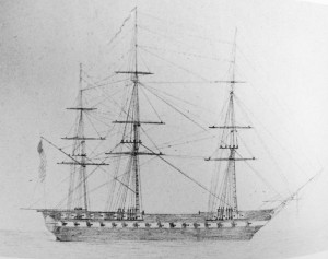 Commodore Downes’ final command, the Frigate Potomac of the U.S. Navy, 1819