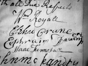 The signature of Deacon Elihu Crane, who performed the exorcism of the Packeen Ghost (Courtesy of the Canton Historical Society)