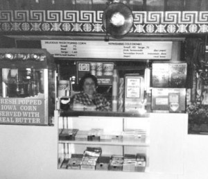 The Oriental Theatre lobby with Marion Nay behind the counter (Courtesy of Marion Nay)