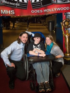 James Cardinal (center) with recreation therapists Ryan Keeley and Brie Cobb at the MHS Oscar night (Jack Foley Photography)