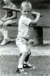 Thomas Rawding at bat at the Cabot Devoll Playground in 1988 (Photo by David Ciolfi, courtesy of the Canton Historical Society)