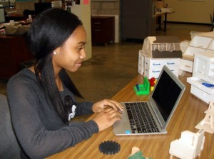 Adina Jean of Canton, a rising Blue Hills sophomore, uses her Chromebook in the school's Drafting/CAD program. (Judy Bass photo)