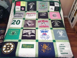 Sandi Macari made this memory blanket out of Billy's old t-shirts.