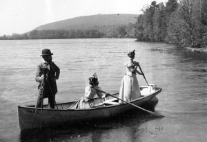 A photo expedition across Ponkapoag Pond where the women did all the work (Courtesy of the Canton Historical Society)