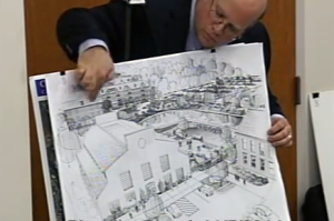 The developers presented a conceptual sketch of a renovated Revere copper rolling mill and barn. (CCTV image)