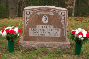 Memorial of Shaun Ouillette at St. Mary's Cemetery in Canton