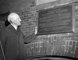 Edward H. R. Revere, the great-grandson of Paul Revere at the plaque dedication of the rolling mill on April 20, 1951 (Courtesy of the Canton Historical Society)