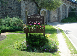Welcome to Canton sign in front of the Canton Viaduct (Canton Garden Club photo)