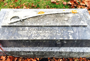 Charles D. Jordan’s grave at Canton Corner Cemetery, adorned with a battle sword (Courtesy of the author)