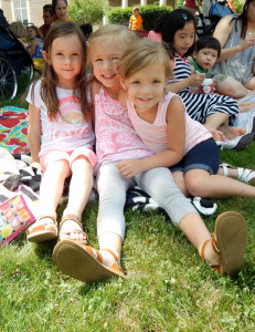 Nicola Noone, 6, Lily Olsen, 6, and Emma Olsen, 3, at the summer reading kick-off event (Courtney Dodge photo)
