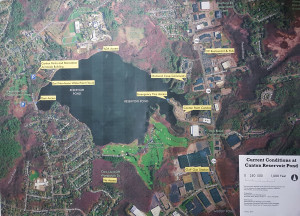 An aerial image of the reservoir showing current conditions, presented at the forum by MAPC