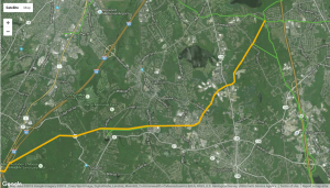 The yellow line shows the proposed route of the Access Northeast gas pipeline through Canton.