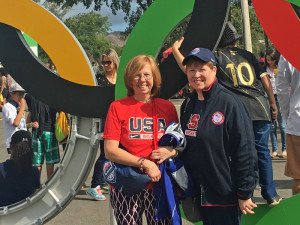 Elaine Lovett and Chris Flynn in Olympic Park in Rio prior to a USA women's basketball game