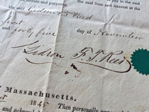 A detail of the original mortgage deed recently donated by descendants of the Mayo family to the Canton Historical Society (Courtesy of the Canton Historical Society)