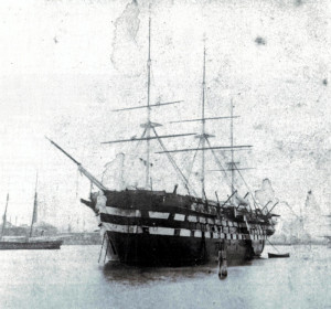 The U.S.S. Ohio, the first U.S. Navy ship that Didot served on, shown here in Boston Harbor