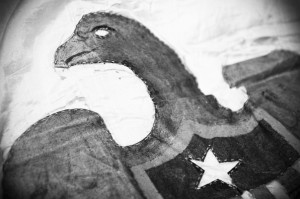 A detail of a captured Confederate flag on display at the Canton Historical Society (George T. Comeau photo)