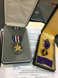 The Purple Heart and Silver Star awarded to Frederick Wilson Powers who was killed in Heilbronn, Germany, in 1945.