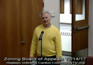 Resident Ed Tasi addresses the ZBA. (Click on image to view the hearing courtesy of CCTV.)