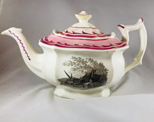 The teapot that was given as a gift to Mrs. John Everett in 1847, now in the collection of the Canton Historical Society