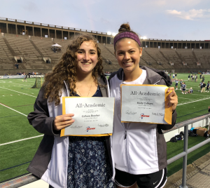 Former CHS teammates Colleen Boucher and Molly Colburn received their All-Academic awards at the MLL All-Star Game.